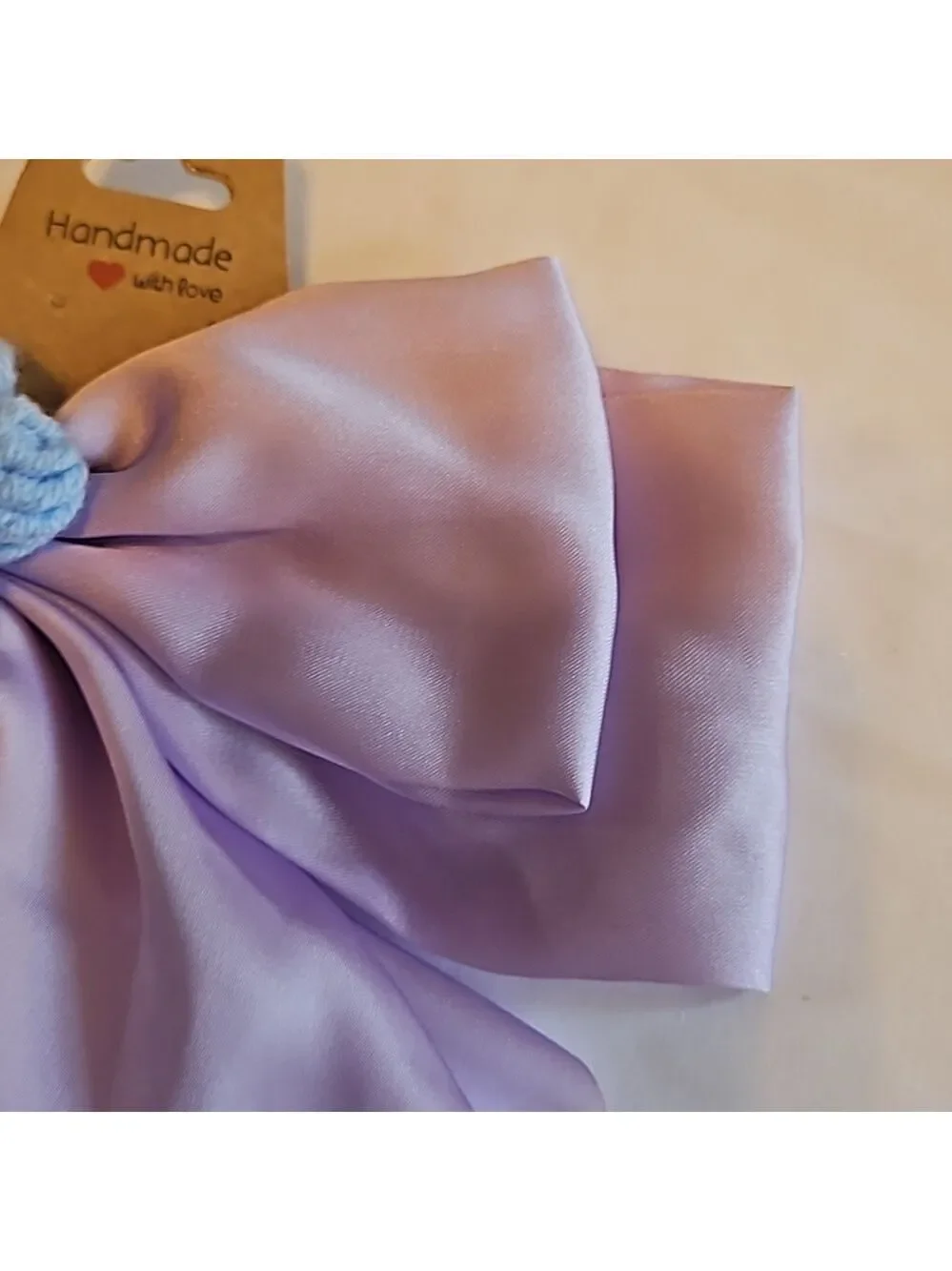 Hand Crafted lavander bow hair clip barrette clip bohemian crochet blue flower